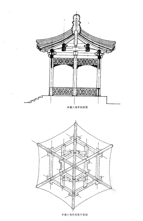 六角亭手绘线稿图片