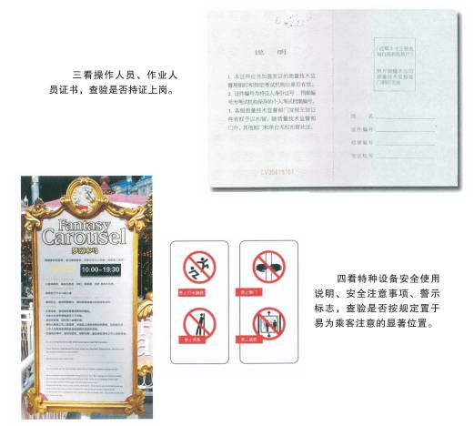 四看特種設備安全使用說明,安全注意事項,警示標誌,查驗是否按照規定