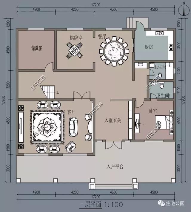 農村經典別墅17x18米,坐北朝南臥室均帶衛生間,建房首選!