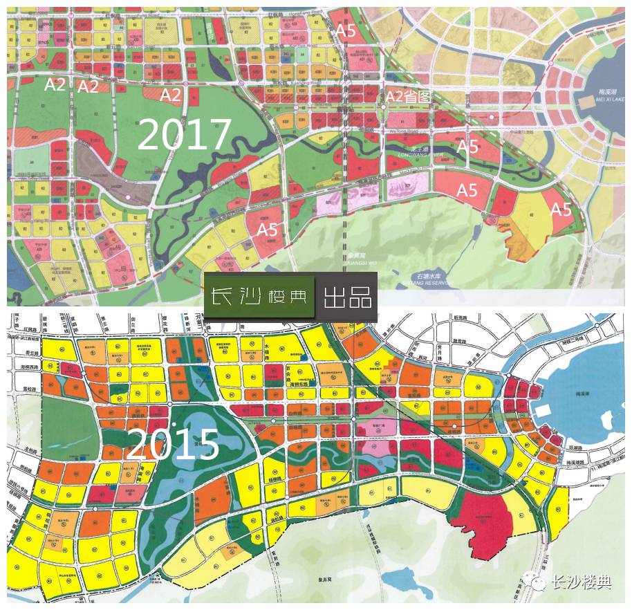 梅溪湖二期核心区拿出来和2015年版做个比较,便立即发现,片区的规划