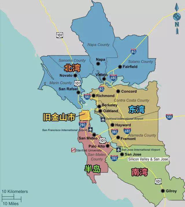 其实不然,旧金山,湾区和硅谷无论从地理位置,行政区划还是人文历史等
