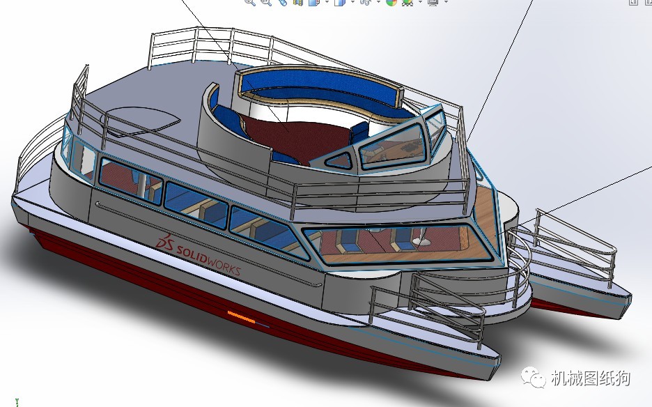 【海洋船舶】雙體遊艇3d圖紙 solidworks2012設計 單個sldprt格式