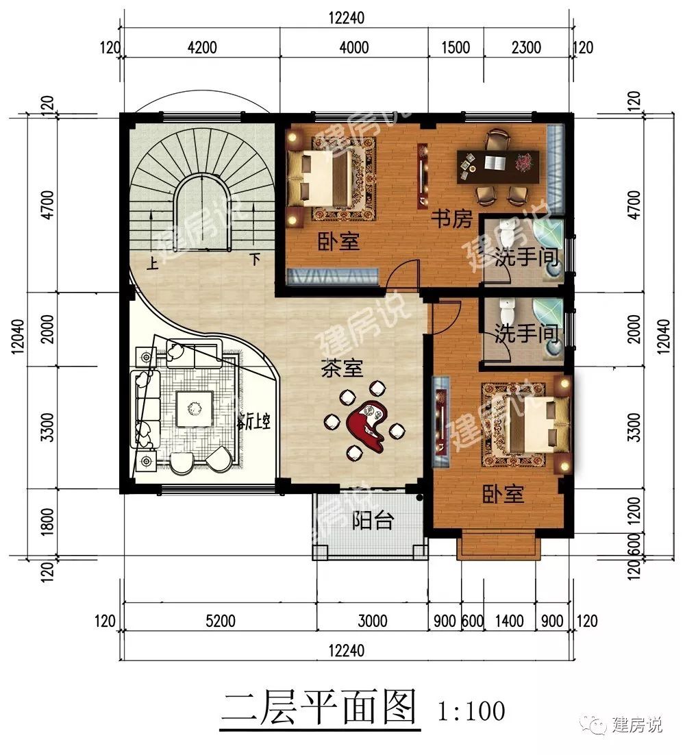 12x12米方正戶型設茶室和吧檯挑空客廳和旋轉樓梯是絕配