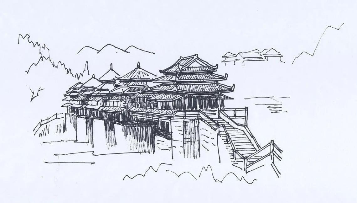 贵州风雨桥简笔画图片