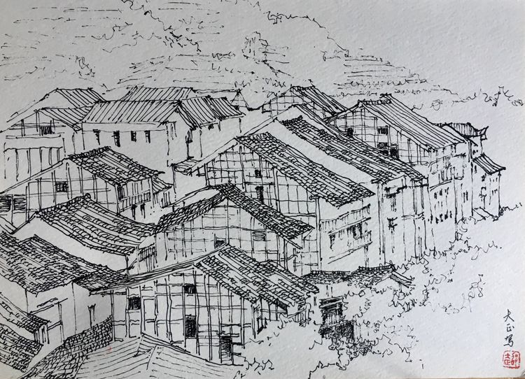 四川民居手绘图片
