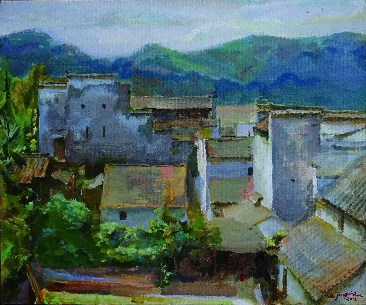 魏景山《婺源山村》60x50cm2012布面油畫△蔣昌一《金秋》53.5x53.