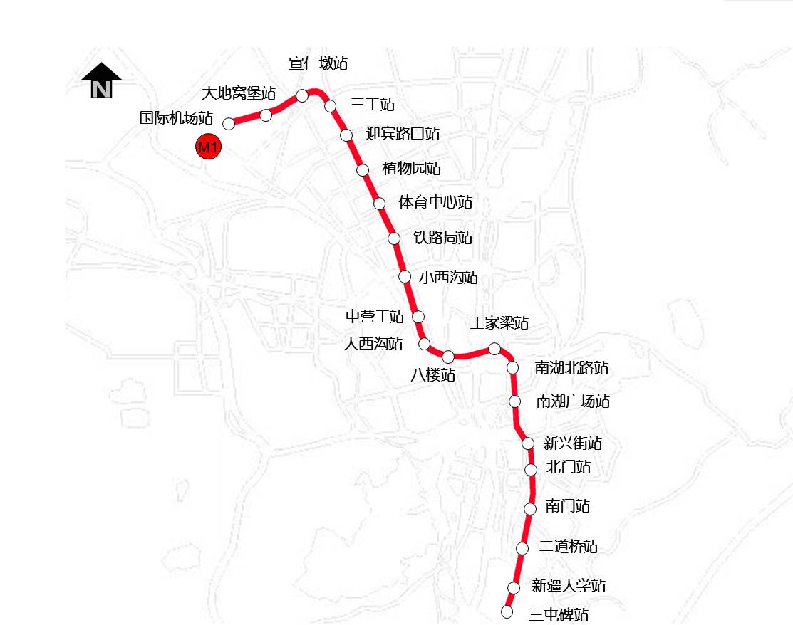 烏魯木齊地鐵1號線全線共設21座車站,其中包括15座標準站,6座特色站