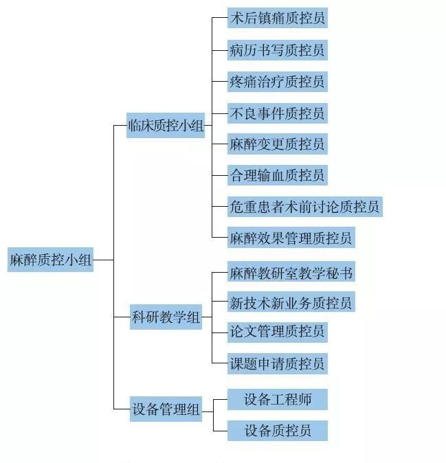 质控小组(图4), 设执行组长1人, 分麻醉临床小组, 教学科研小组和仪器