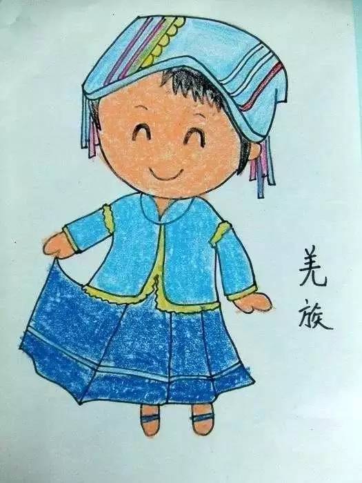 学习中国少数民族服饰儿童画作品,了解各民族服饰文化特点,学习绘画的