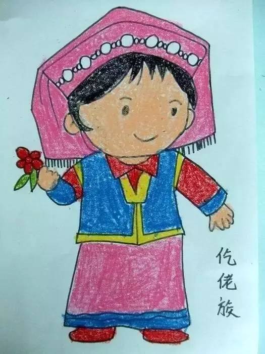 学习中国少数民族服饰儿童画作品,了解各民族服饰文化特点,学习绘画的