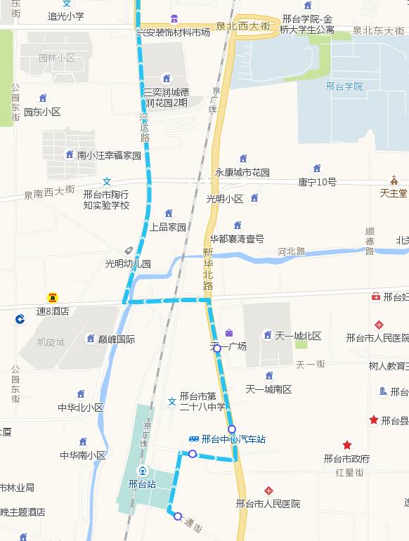 111路:由南和闫里发车,按原路线行驶至新世纪广场南口后,沿中兴大街