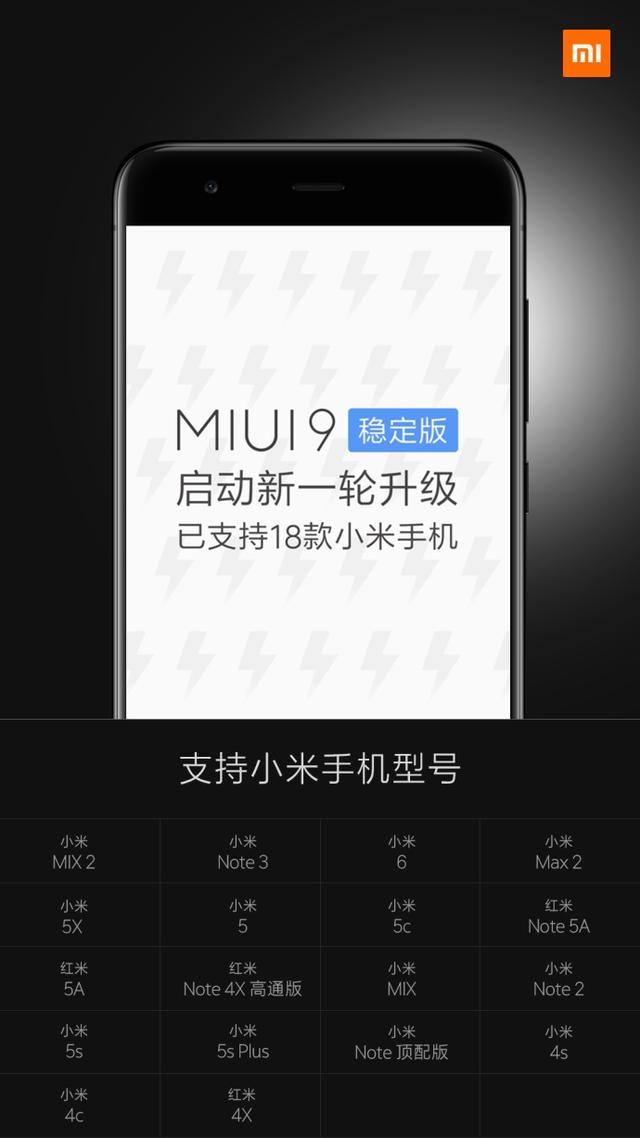 miui9稳定版开启大规模升级,已支持18款小米手机