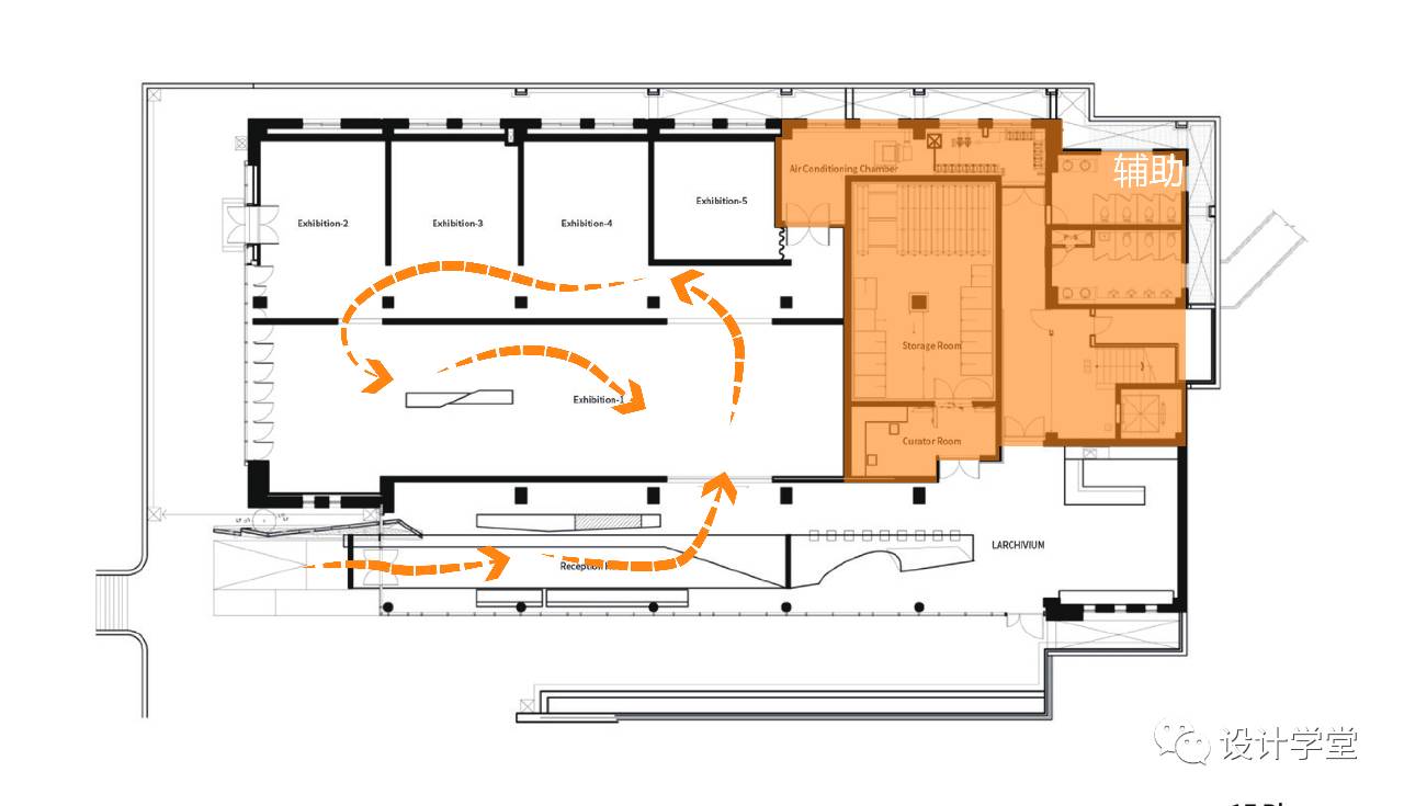 平面上很清晰,展览空间与辅助功能分区明确,辅助功能打包甩边