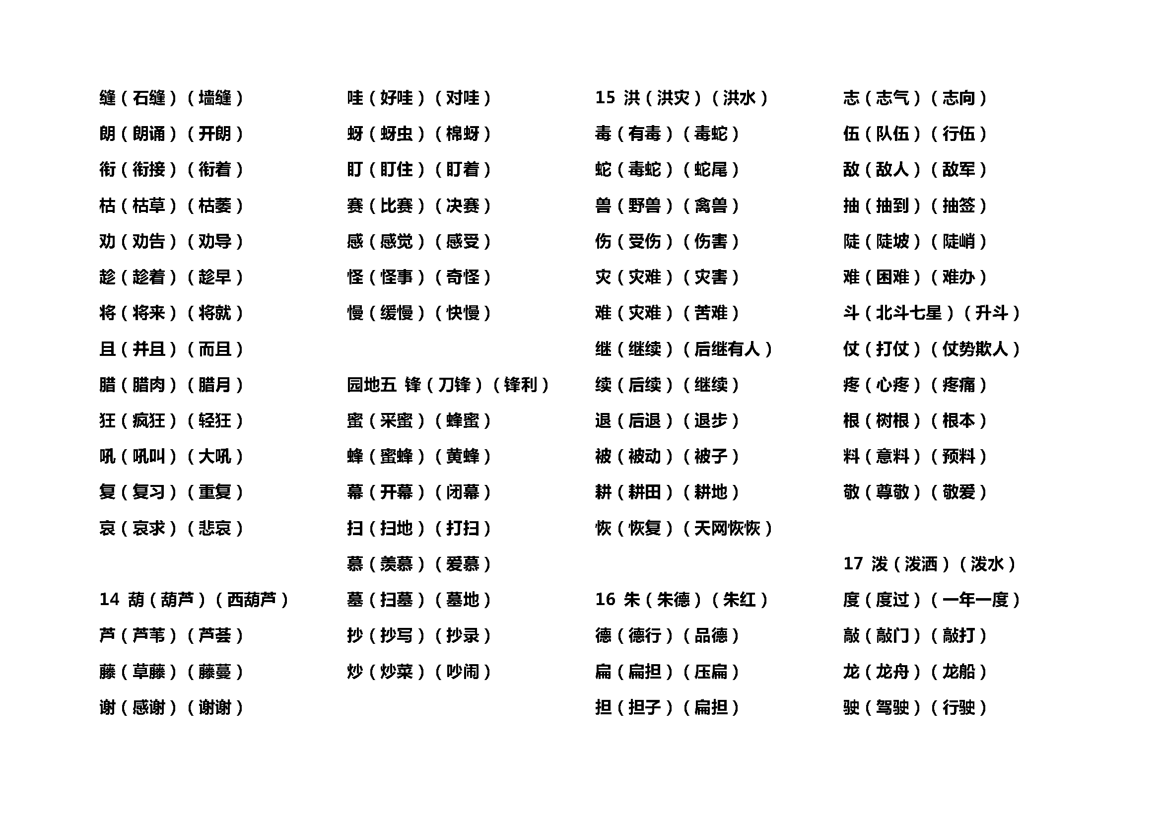 部編版二年級語文上冊全冊生字組詞電子版