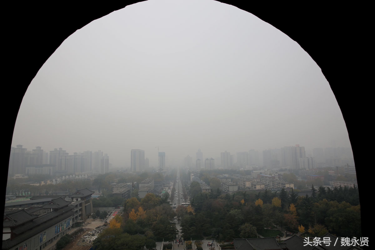 霧霾天登大雁塔看東南西北一片灰濛濛