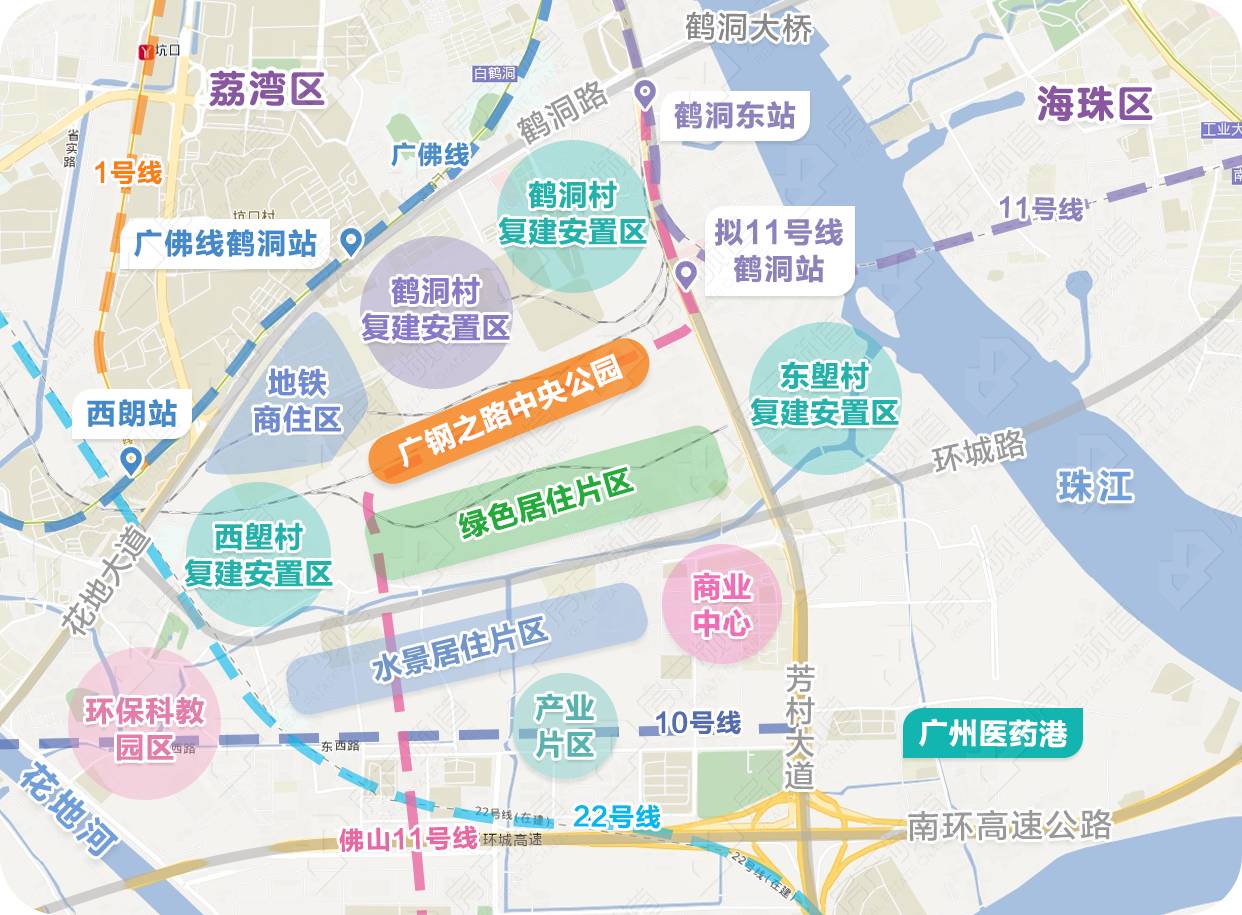 11号线,22号线,佛山地铁11号线等4条规划中的地铁线路也在广钢新城设