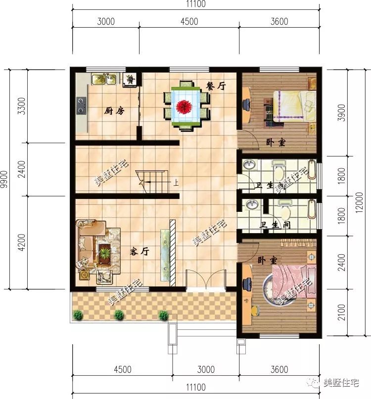 11x12米两层别墅户型图图片