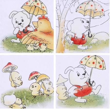小熊送伞一天,小熊正在野外采摘蘑菇,天突然下起了雨,小熊赶快放下