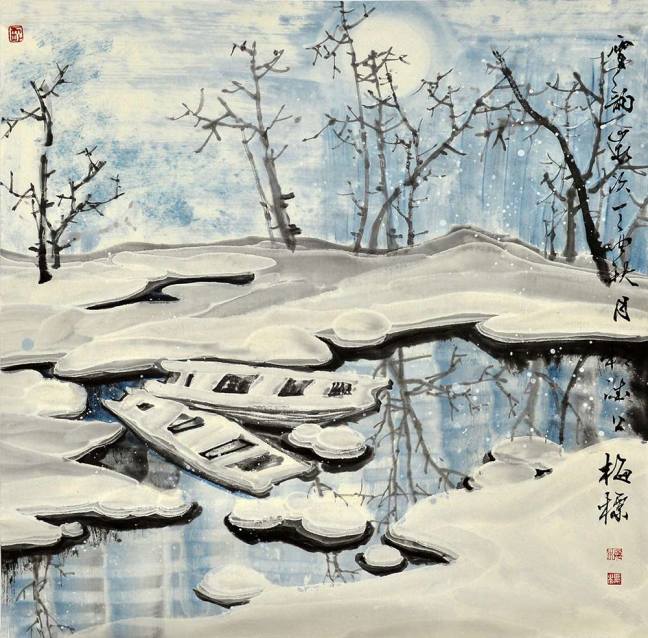 梅标雪景山水画作品赏析  一尘不染