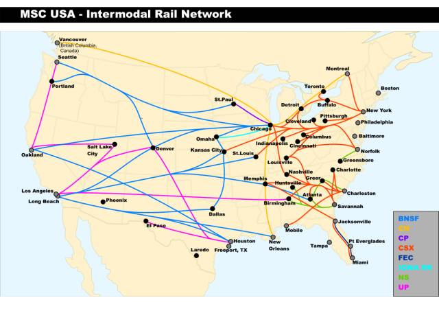 msc美國貨運鐵路運輸網介紹