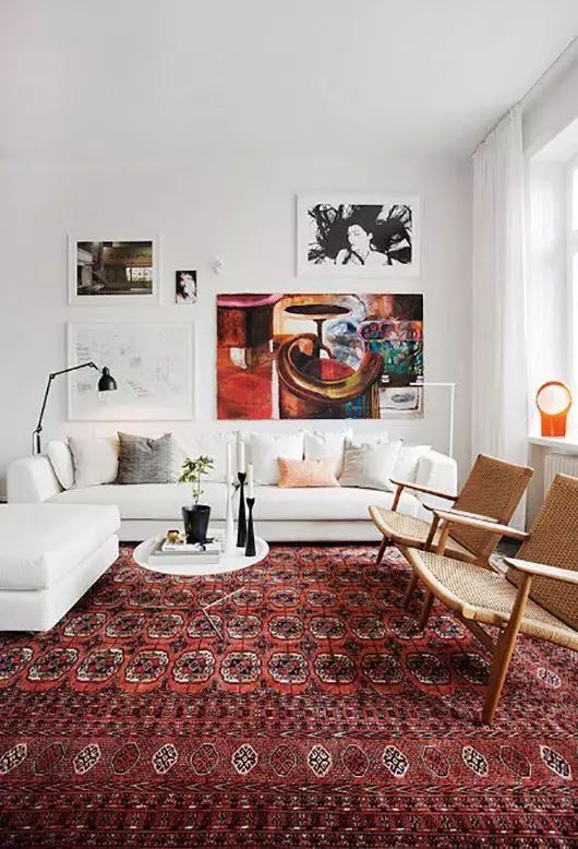 白沙发搭配红色波斯地毯美极了▲最爱这种意大利现代风格沙发▲白色