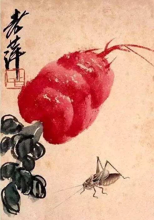 桃子,柿子,蘿蔔,白菜,竹筍,絲瓜,菌子,辣椒,南瓜等等,這些都是齊白石