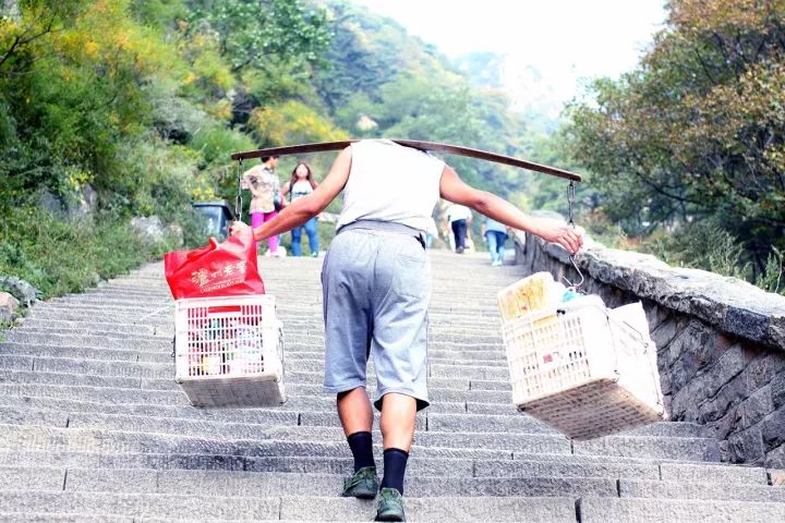 泰山挑山工一肩挑着风雨一肩挑着人生