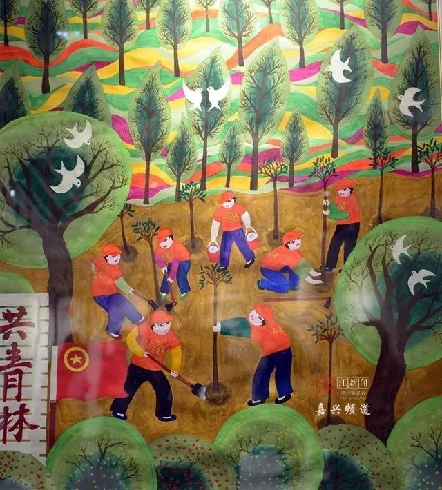 农民画植树图片