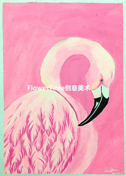 活在粉色世界里的小可爱火烈鸟零基础水粉画系列13