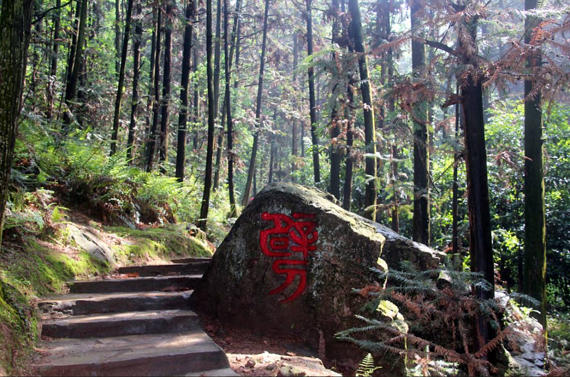 九真山景区的知音谷内有一系列体现知音文化的景点,包括抚琴石,子期庐