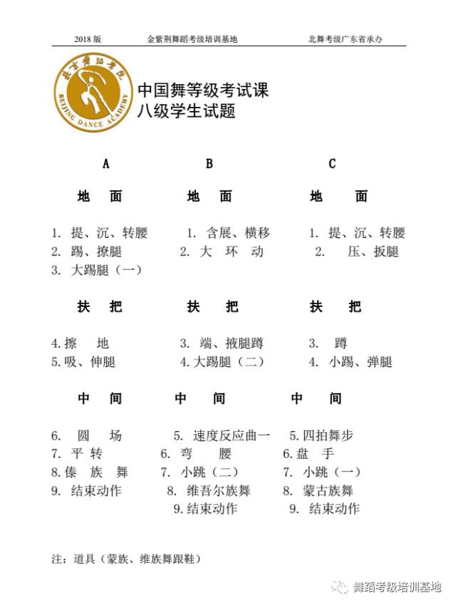 北京舞蹈学院中国舞等级考试教材113级学生试题2018版