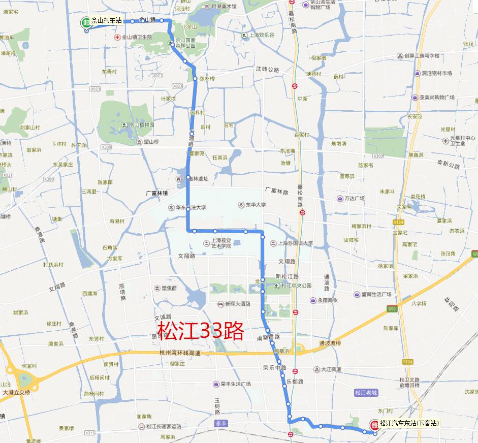 从佘山出发乘坐33路公交可以到哪里