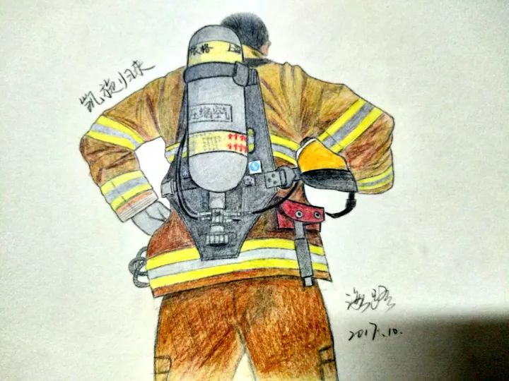 手绘消防员背影简笔画图片
