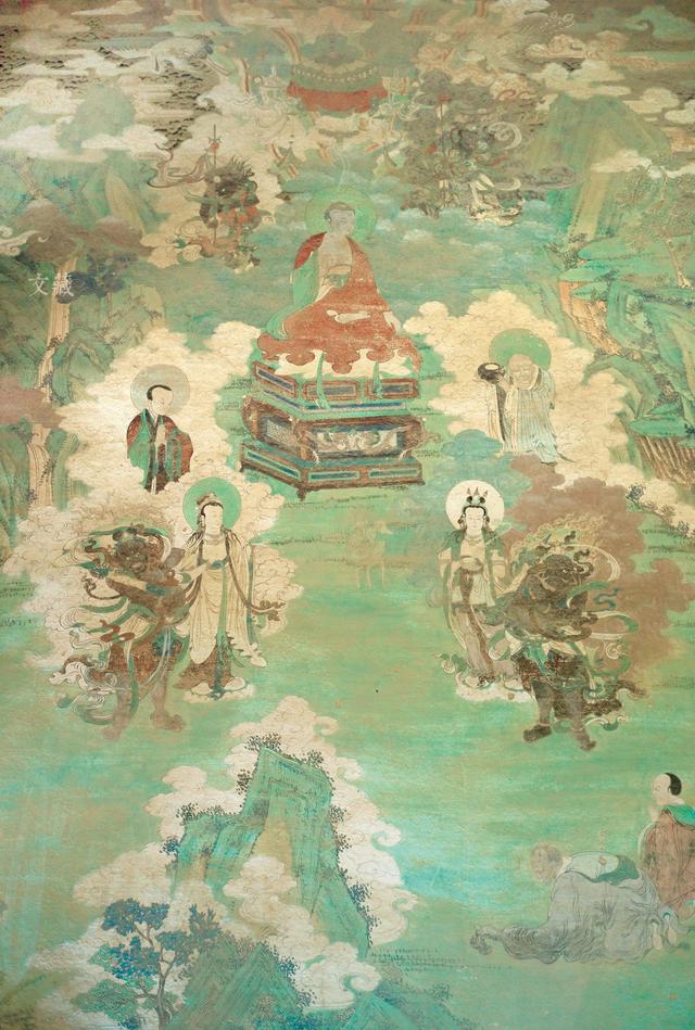 瞿昙寺回廊佛传壁画之六本幅壁画表现的主题是佛即将涅槃,诸天人众皆