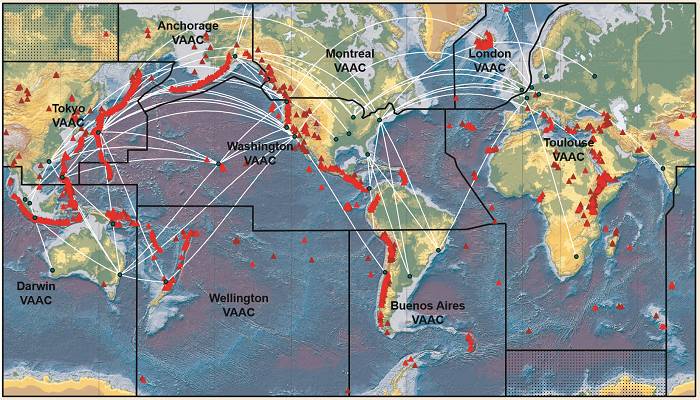 iavw最重要的組成部分就是覆蓋全球的9個火山灰報告中心(vaac
