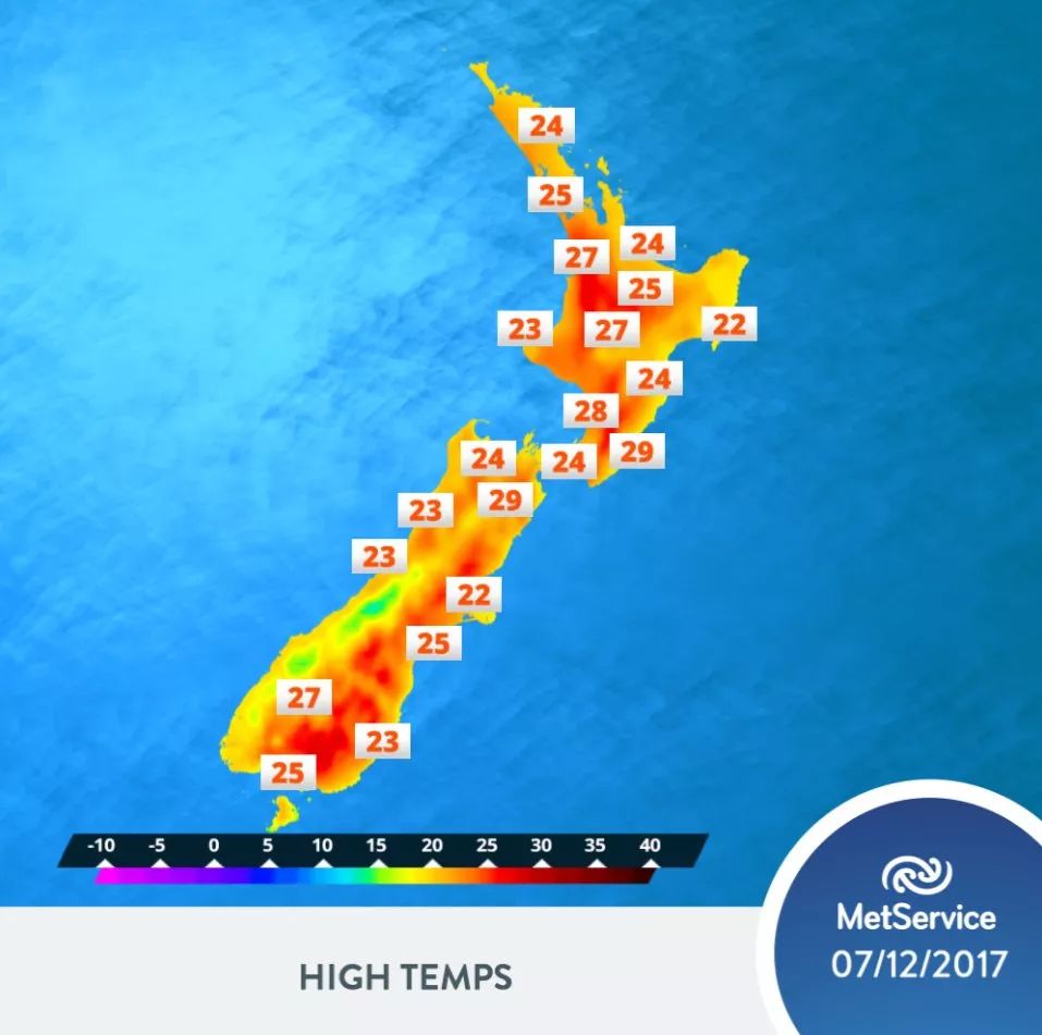 根据天气预报,今天新西兰部分地区的最高温度即将达到30°