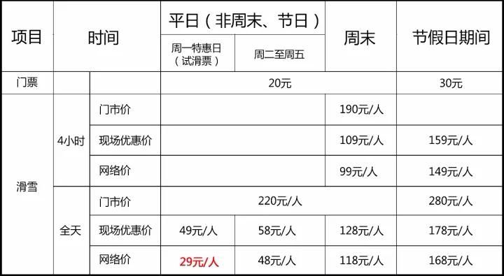 赤马湖滑雪场价目表图片