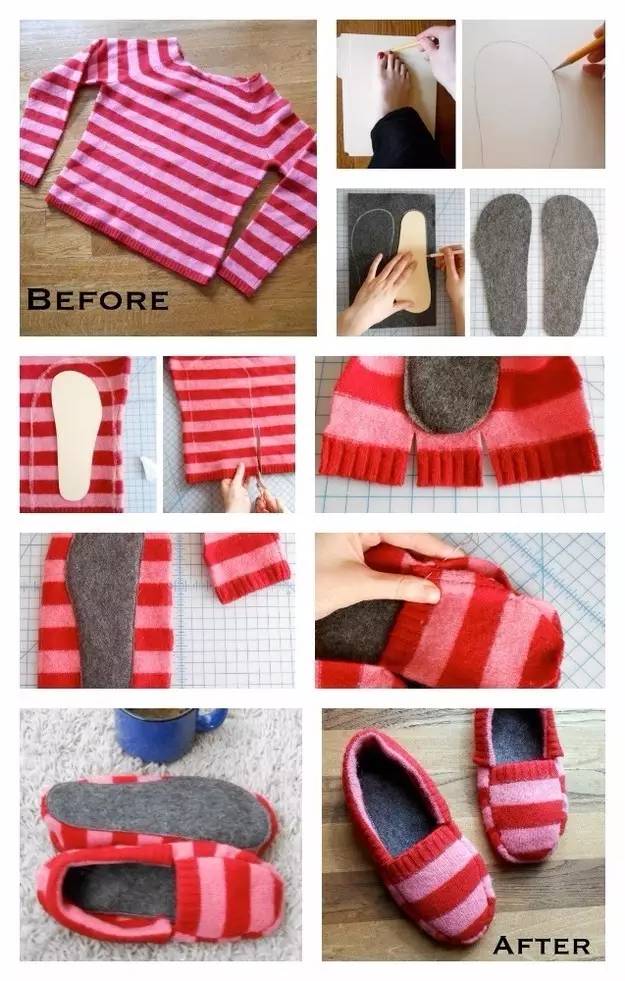 旧毛衣改造拖鞋方法图片