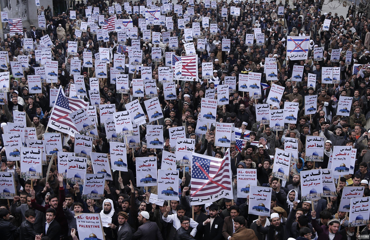 阿富汗喀布尔,示威者抗议美国总统特朗普承认耶路撒冷为以色列首都