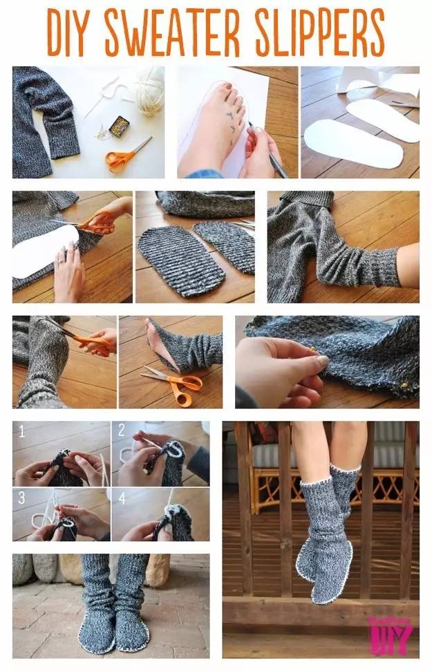 毛衣袖子做棉拖鞋图片