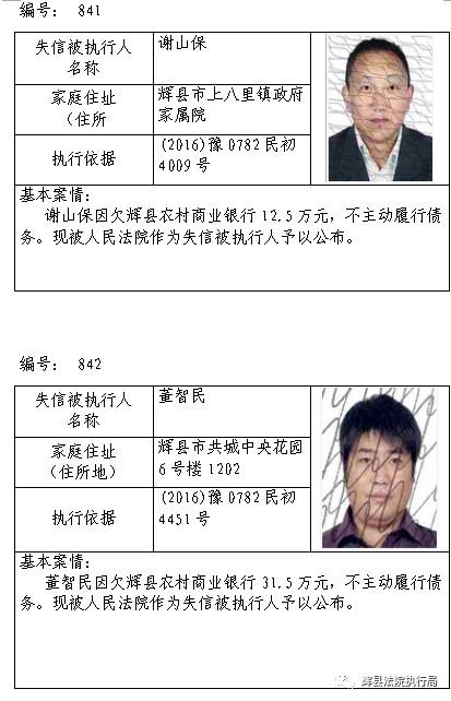 曝光辉县第43期20名老赖,几乎涵盖了辉县所有乡镇