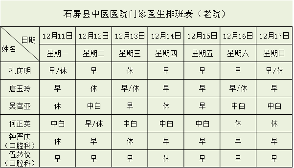 方回春堂专家排班表图片