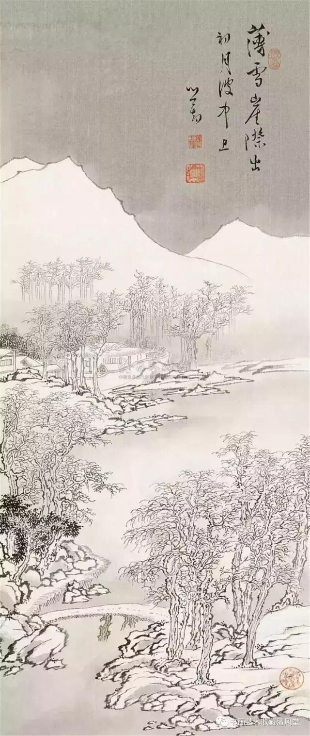 黑白雪景国画图片