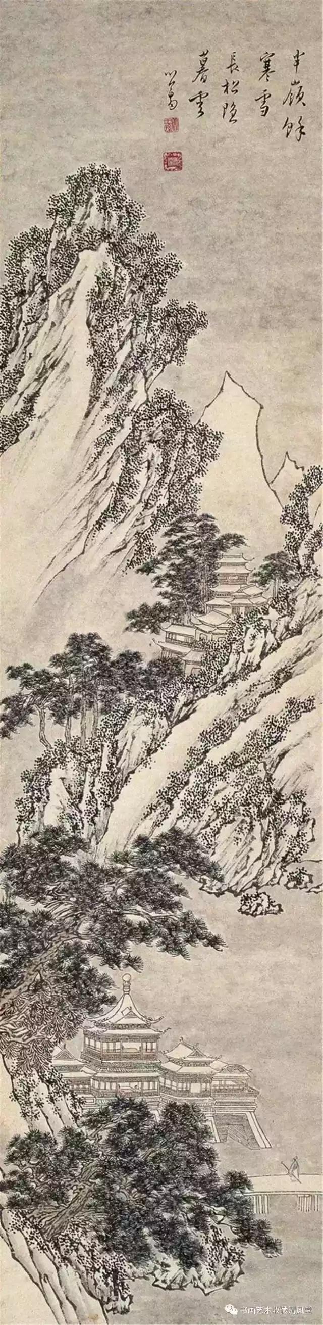 国画溥儒雪景山水画欣赏