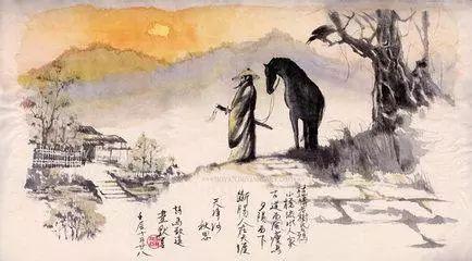 流水人家昏鸦老树枯藤枯藤老树乌鸦我们先看整首诗的布局图:天净沙