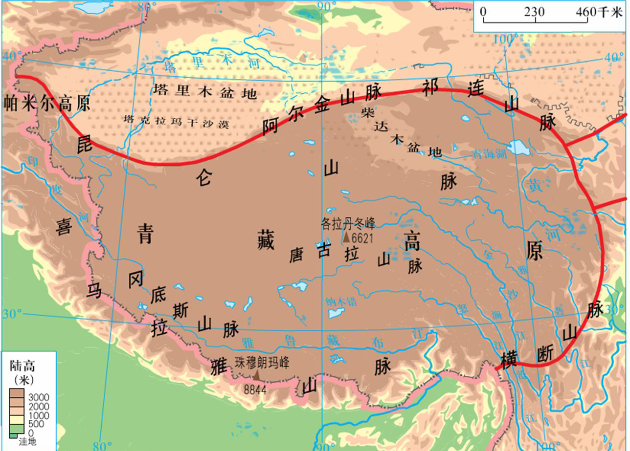 青藏高原地形图 来自网络