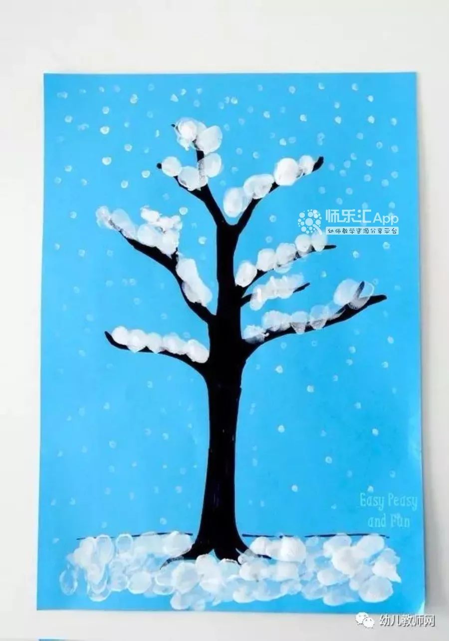 用棉签画画冬天的树图片