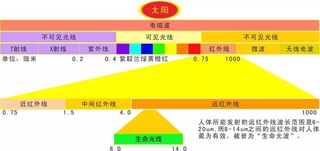 碳晶分子團產生大量波長在 8～15um 的遠紅外線, 如同太陽光線的輻射