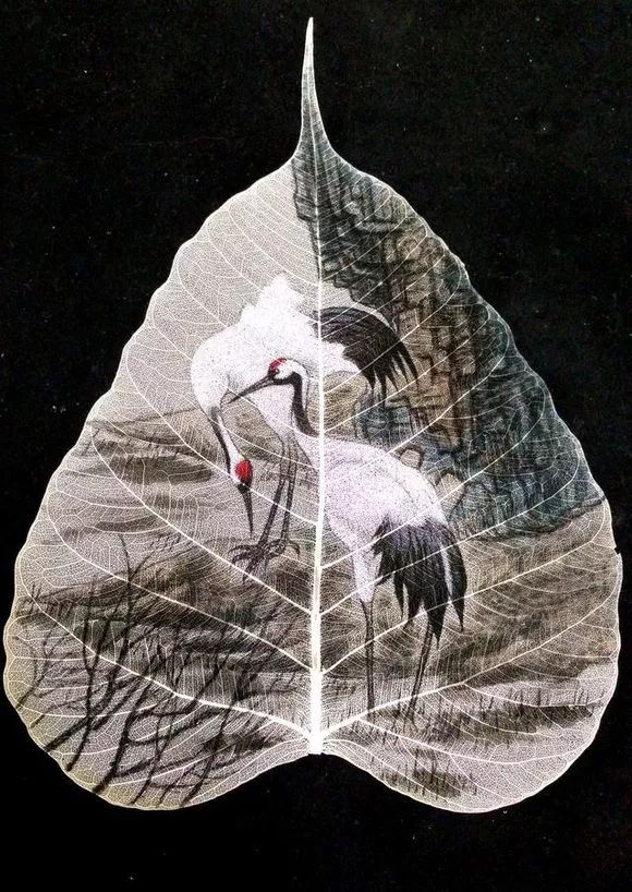 树叶画里的中国图片