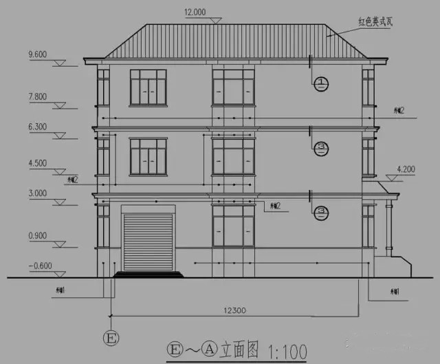 立面圖展示屋頂形式:坡屋頂建築層數:三層總建築面積:356.